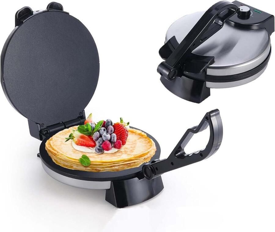 Elektrische Pannenmaker Platbrood Maker Snelle Maaltijden Instelbare Temperatuur 10 Inch Zilver