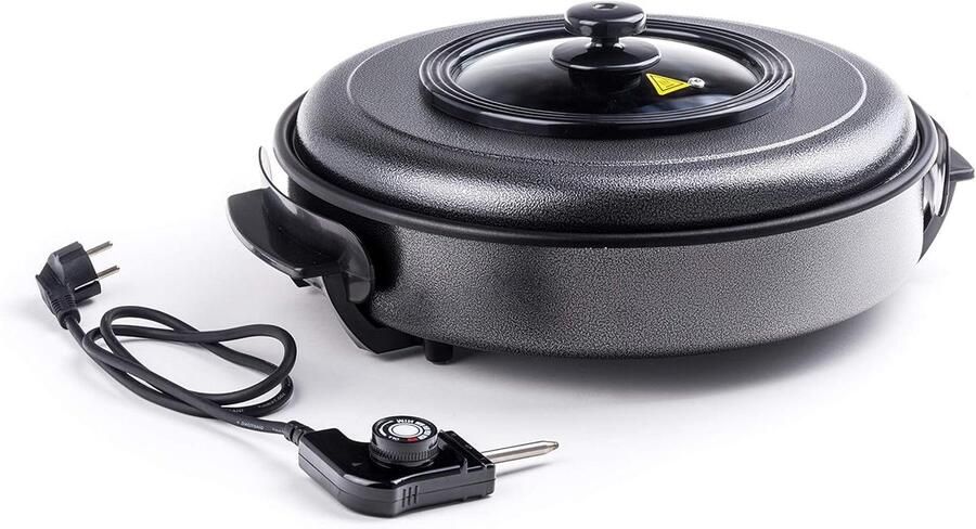 Elektrische Partypan Grote Koekenpan Branden en Warmhouden Inclusief Deksel 40 cm Diameter Zwart