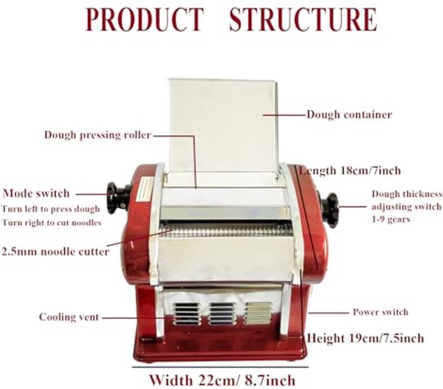 Elektrische Pastamachine voor Thuisgebruik 2-in-1 Deeg persen en Snijden