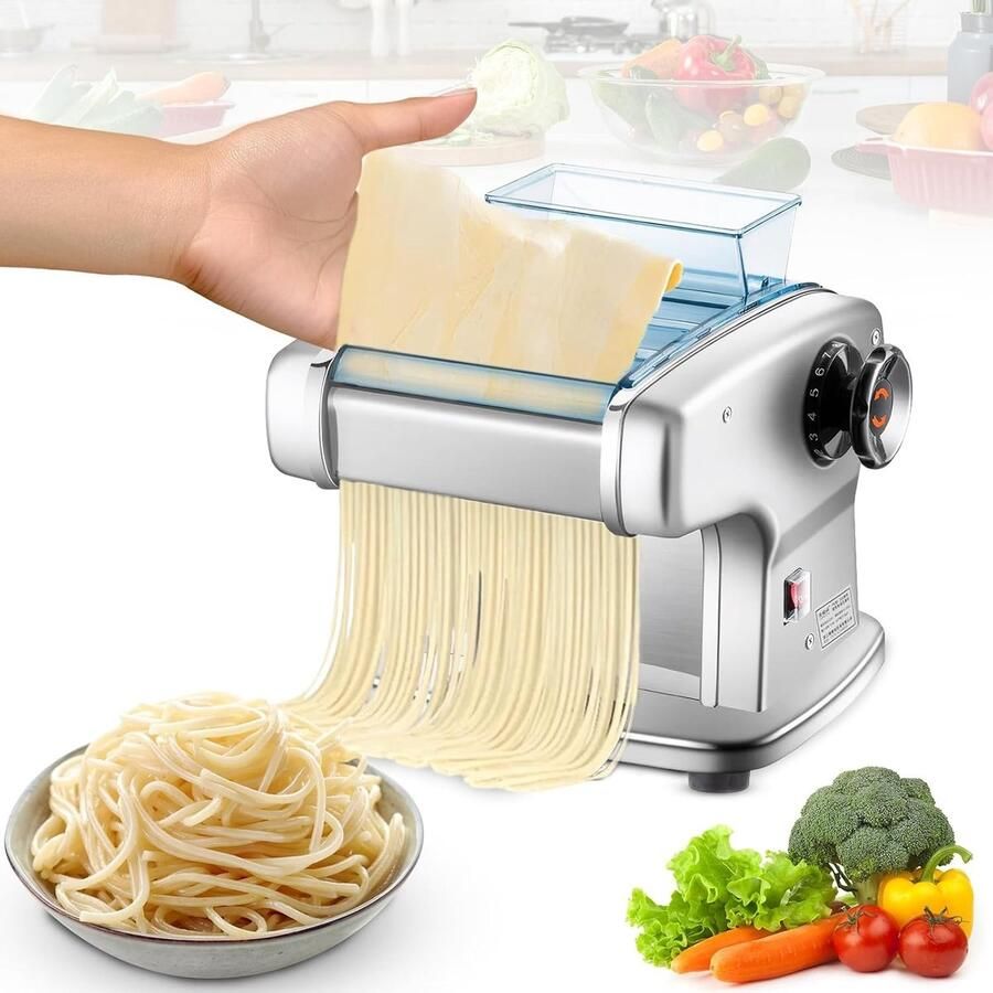 Elektrische Pastamachine Zilver 14 cm Roestvrij Staal met 4 Messen Voor Spaghetti en Lasagne