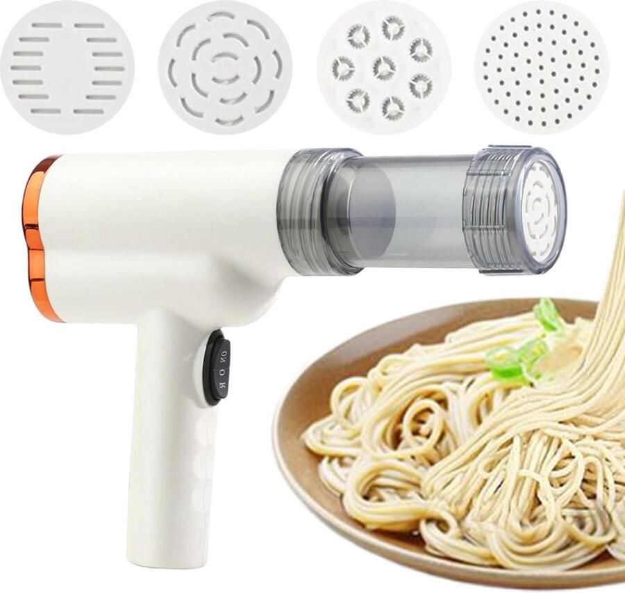 Elektrische pastamaker Automatisch deegapparaat Thuis pasta maken Draadloos en snel 200g capaciteit Wit