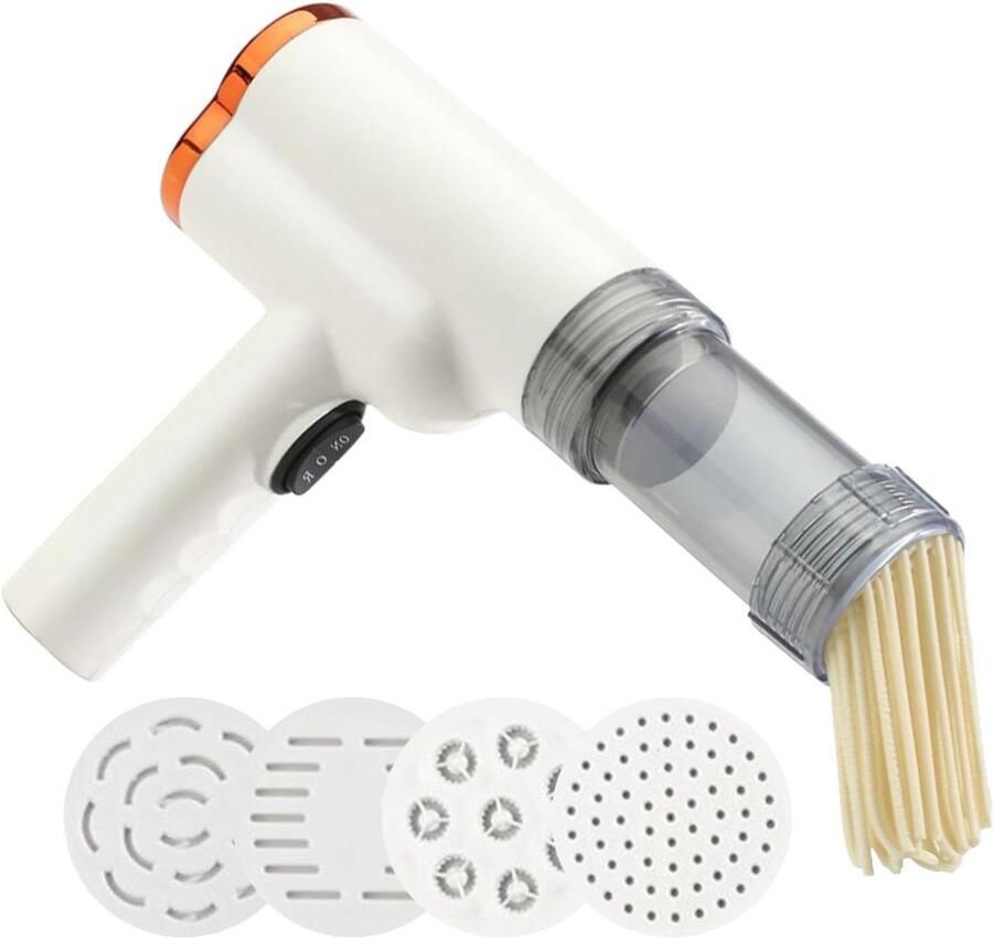 Elektrische Pastamaker Automatisch Deegapparaat Verse Pasta Maken Draadloos en Oplaadbaar 200g Capaciteit Wit