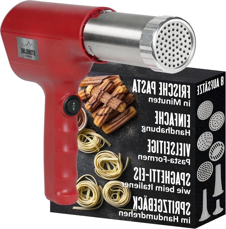 Elektrische Pastamaker Deegmaker Gnocchi Verse Pasta Maken Draadloos USB Oplaadbaar 8 Opzetstukken Rood
