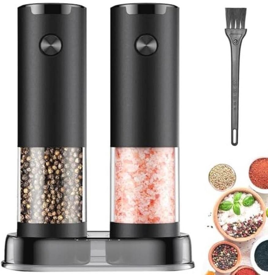 Elektrische Peper- en Zoutmolen Set met LED-Licht en Verstelbare Grofheid 2-Pack