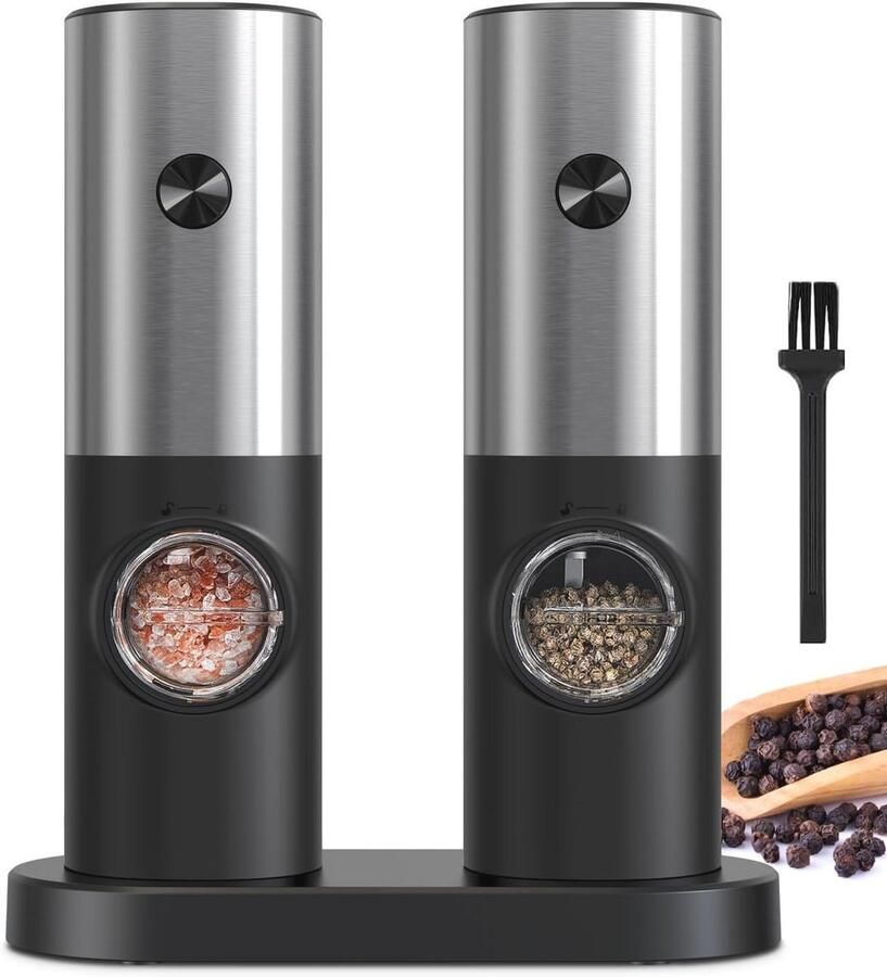 Elektrische Peper- en Zoutmolenset met Verstelbare Grofheid en LED-Licht Ideaal voor Keuken en Barbecue