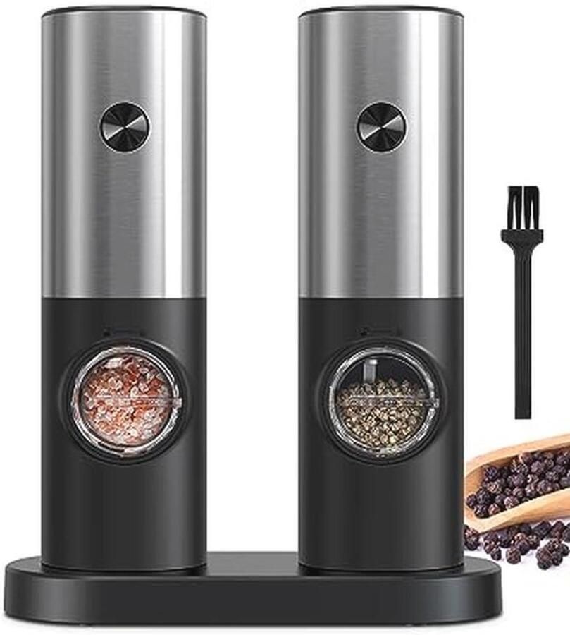 Elektrische Peper- en Zoutmolenset met Verstelbare Grofheid en LED-Licht Ideaal voor Keuken en Barbecue