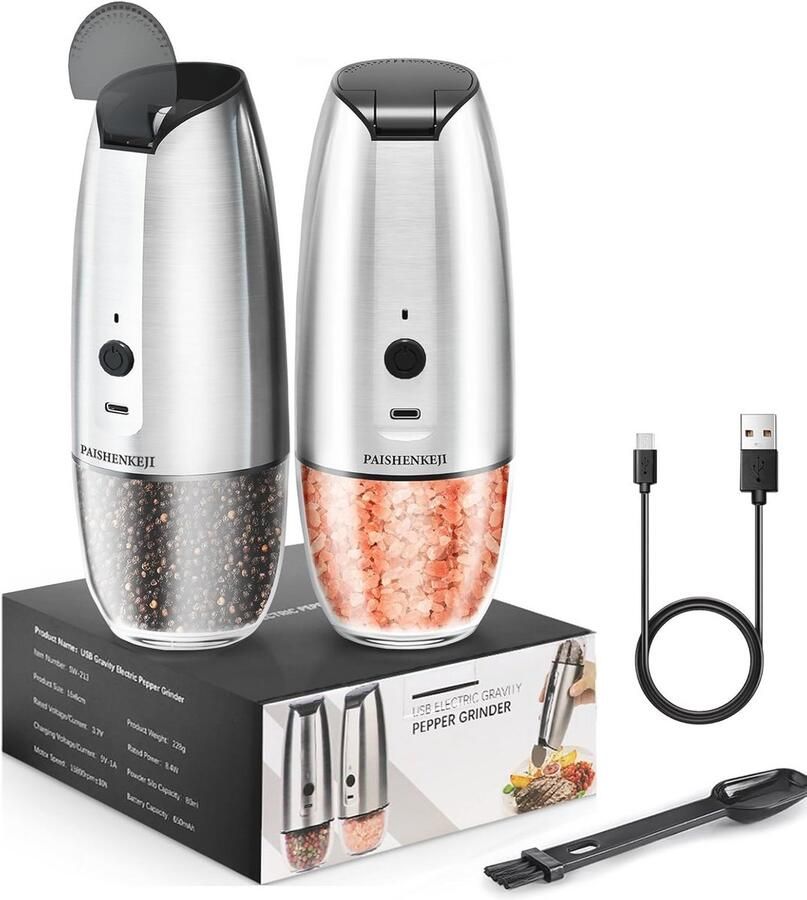 Elektrische Peper- en Zoutmolenset USB Oplaadbare Zoutmolen met LED Licht Volledig Automatische Gravity Pepermolen met Eenvoudige Bediening en Aanpasbare Grove