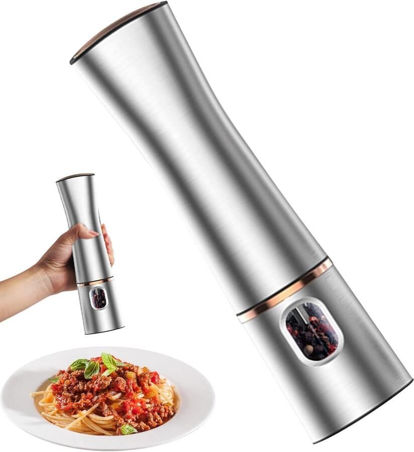 Elektrische Pepermolen Automatische Kruidenmolen Keuken Gadget Verstelbare Grofheid 225 cm Hoog Zilver