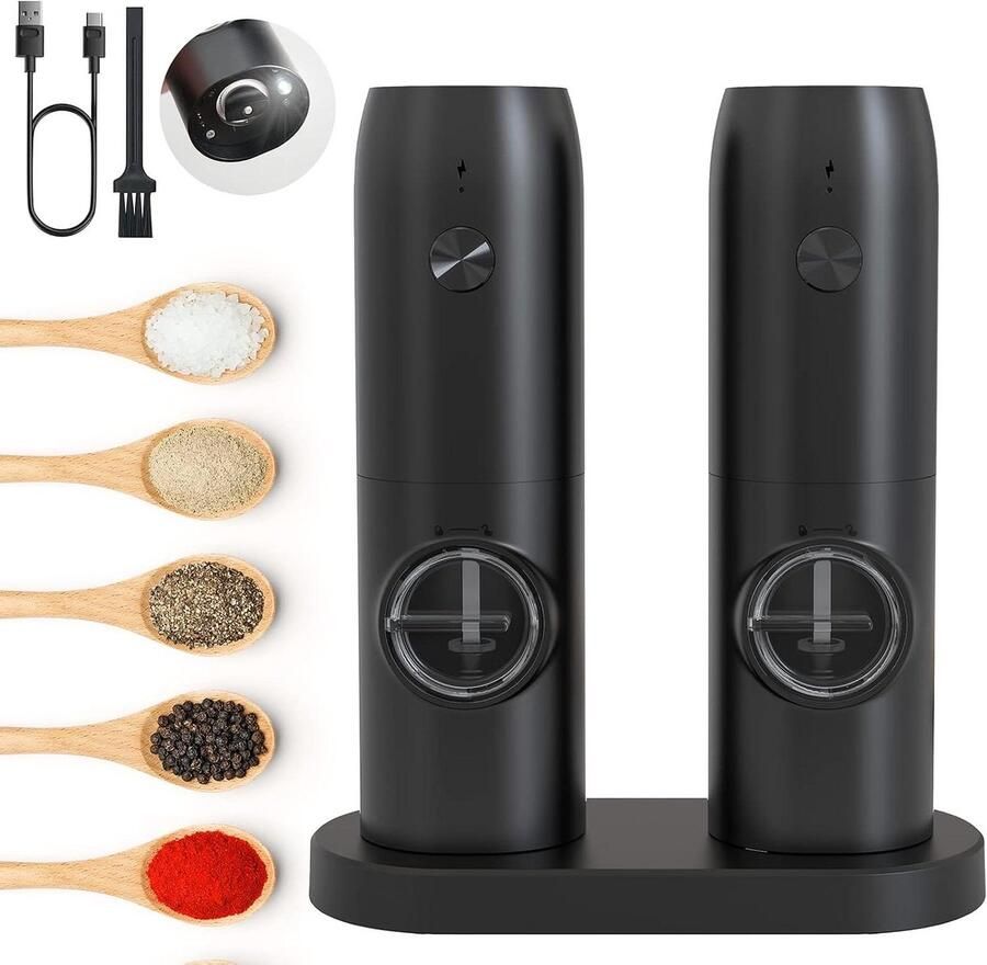 Elektrische Pepermolen Automatische Kruidenmolen Koken en Tafelen USB Oplaadbaar 16 x 7 x 20 cm Wit