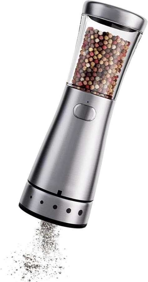Elektrische Pepermolen Automatische Kruidenmolen Moeiteloos Kruiden 5 Slijpstanden 188 cm Hoog Zilverkleurig