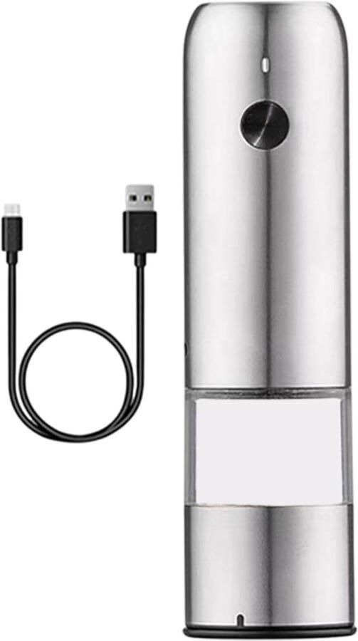 Elektrische Pepermolen Automatische Kruidenmolen Snel Kruiden Malen Verstelbare Grofheid 14 cm Hoog Zilver