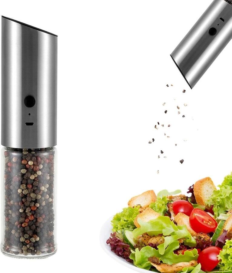 Elektrische Pepermolen Automatische Kruidenmolen Snel Kruiden Malen Zonder Zware Metalen 5.5 x 5.5 x 22.5 cm