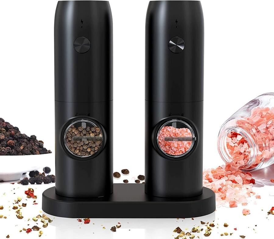 Elektrische Pepermolen en Zoutmolen Set USB Oplaadbaar Automatisch Malen met Instelbare Grofheid en LED-Verlichting