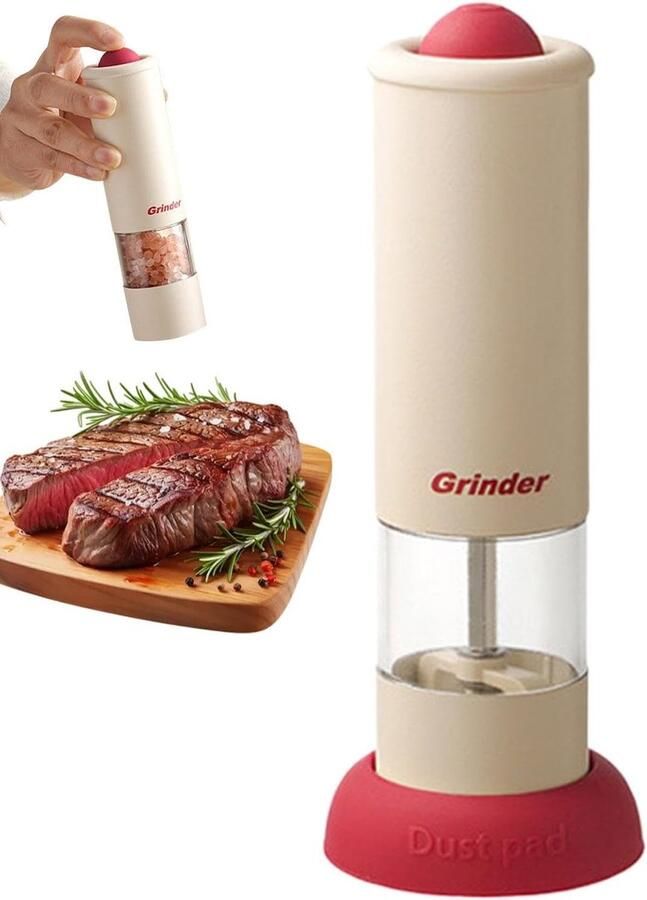 Elektrische Pepermolen Kruidenmolen Zoutmolen Keuken Gebruik Verstelbare Maalgraad 22 ml Inhoud Rood Crème
