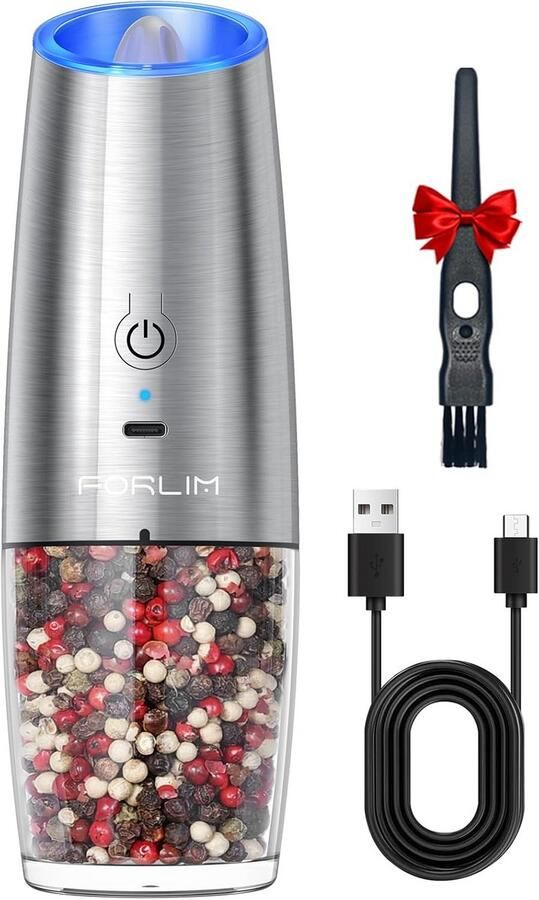 Elektrische Pepermolen met USB-oplaadfunctie 6 oz Capaciteit Zoutmolen met LED-verlichting en Automatische Zwaartekracht Slijpfunctie