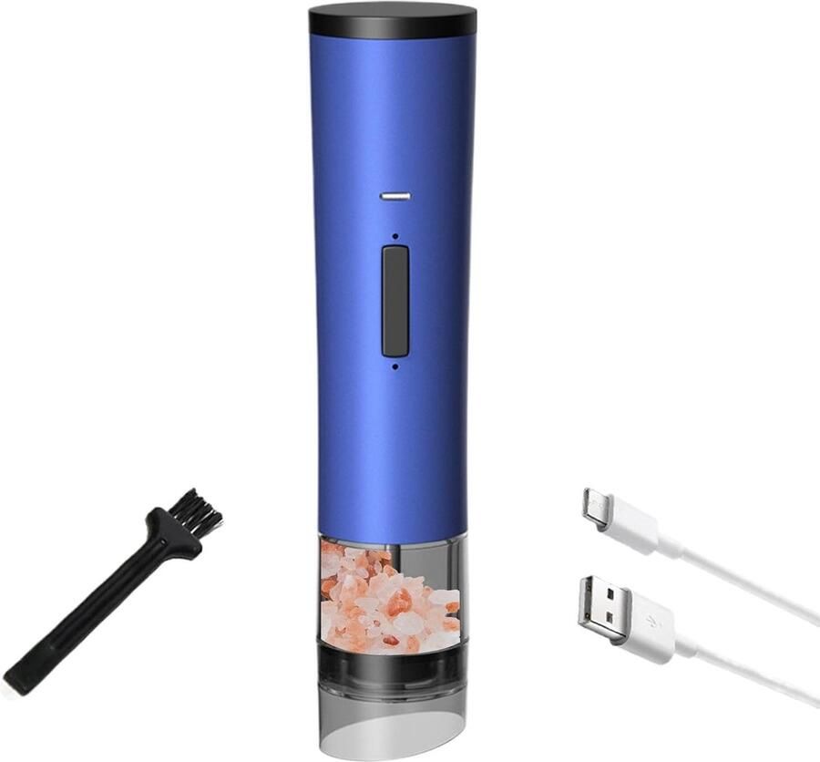 Elektrische Pepermolen Oplaadbare Kruidenmolen Moeiteloos Malen Instelbare Grofheid 23 x 5 x 5cm Blauw