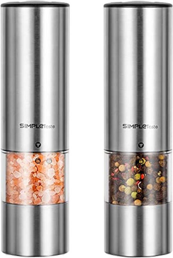Elektrische Pepermolen Set met Verstelbare Keramische Rotor en Eenvoudige Aanraakbediening 2 Stuks Zilver