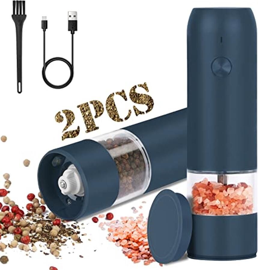 Elektrische Pepermolen Set Oplaadbare Zout en Peper Molen met Instelbare Kruidengrootte en LED