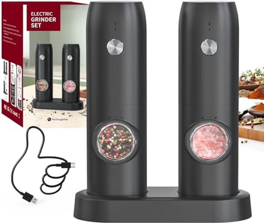 Elektrische Pepermolen Set USB Oplaadbaar met Instelbare Grofheid en Keramische Molen voor Thuis en Keuken