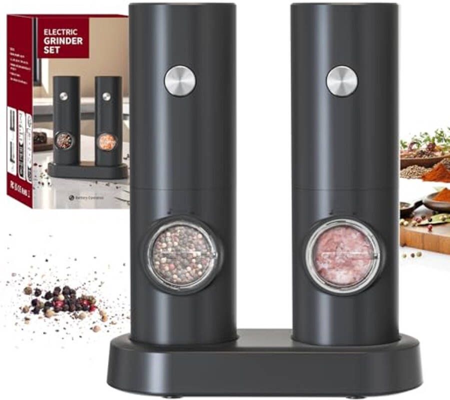 Elektrische pepermolenset met ledlicht en verstelbare grofheid
