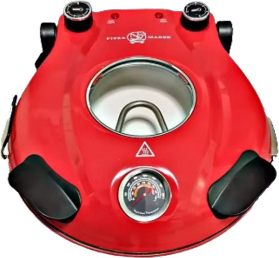 Elektrische Pizza Maker 1200W met Vlambestendige Stenen Bakplaat 32 cm Tot 420°C voor Knapperige Italiaanse Pizza s 5 Instelbare Temperatuurstanden Compacte Pizza Oven voor Thuisgebruik Ideaal voor Verse Pizza en Diepvriespizza Rood