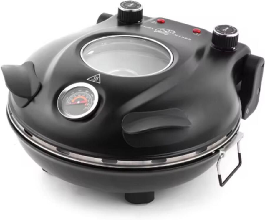 Elektrische Pizza Maker 1200W met Vlambestendige Stenen Bakplaat 32 cm Tot 420°C voor Knapperige Italiaanse Pizza s 5 Instelbare Temperatuurstanden Compacte Pizza Oven voor Thuisgebruik Ideaal voor Verse Pizza en Diepvriespizza Zwart
