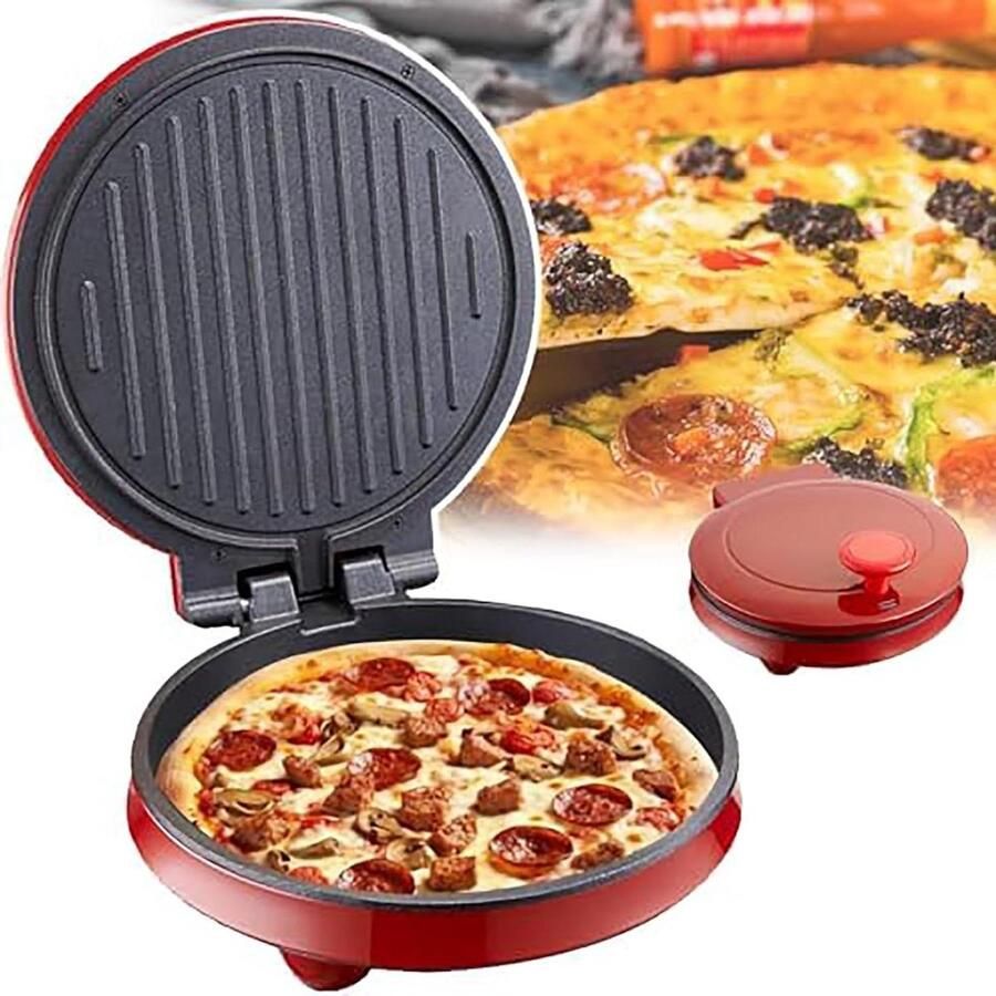Elektrische Pizza Maker Pizzapan Thuis Gerechten Maken Dubbelzijdig Verwarmen 23 cm Diameter Zwart