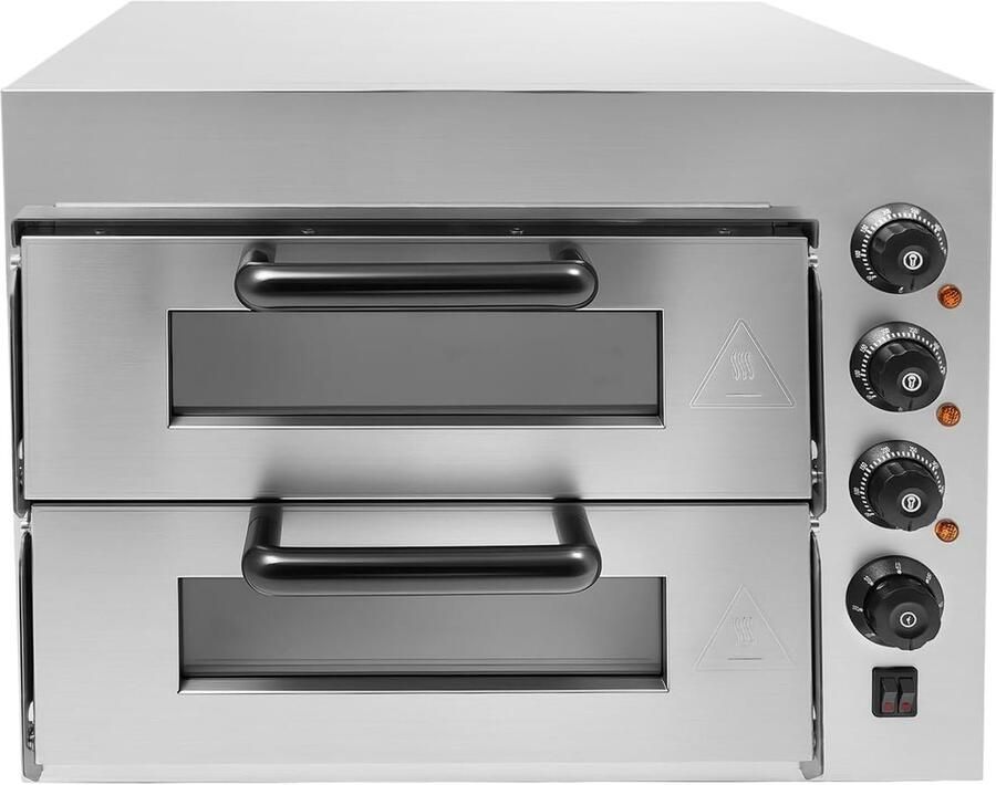 Elektrische Pizza Oven Dubbele Kamer Oven Professioneel Bakken Dubbele Laag Structuur 35cm Pizza Capaciteit Zilver