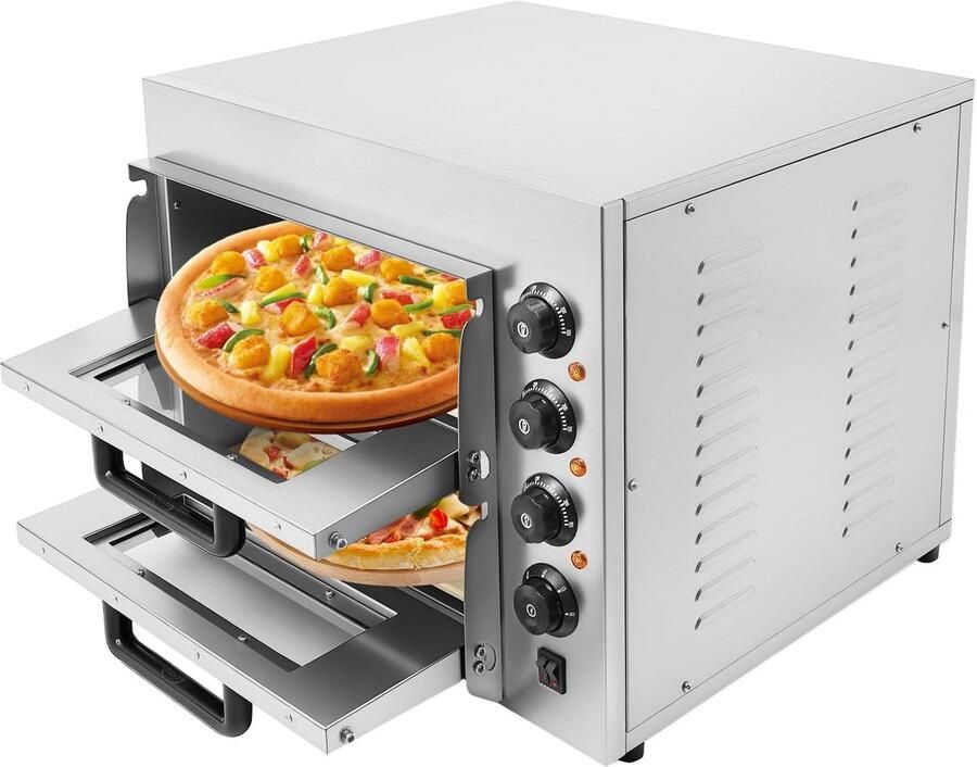 Dubbele Pizzaoven Professionele Oven Pizza's Bakken Dubbele Verdieping 57 x 47.5 x 44 cm Zilver