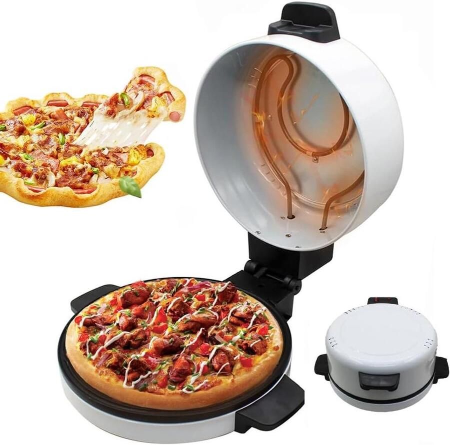 Elektrische Pizzamaker Keuken Grill Snelle Maaltijden Antiaanbaklaag 30 cm Plaat Wit