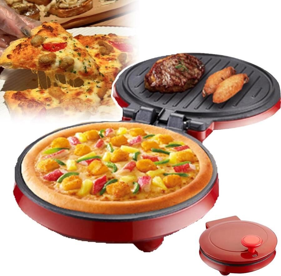 Elektrische Pizzamaker Keukenapparaat Snel Eten Maken 180 Graden Open 10 Inch Rood