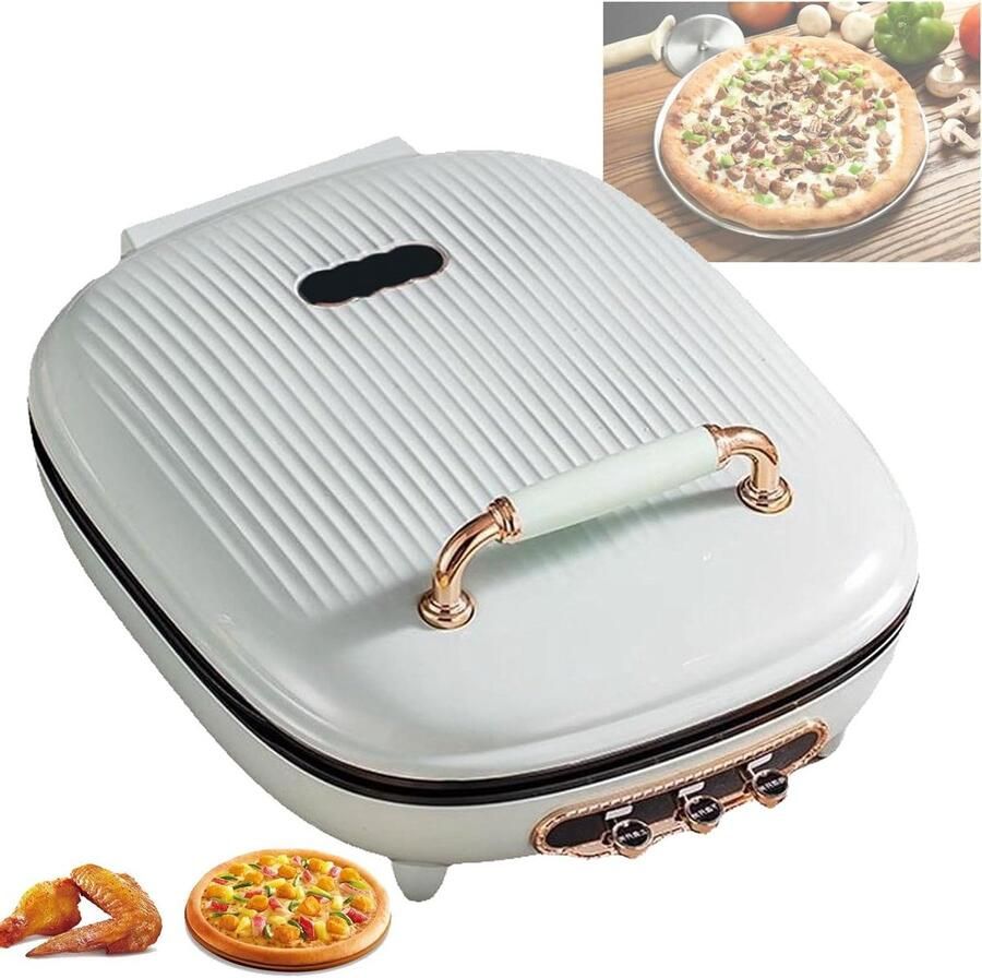 Elektrische Pizzamaker Pannenkoekenmaker Aanrecht Thuis Pizza Bakken Antiaanbaklaag Plaat 33 cm diameter Wit