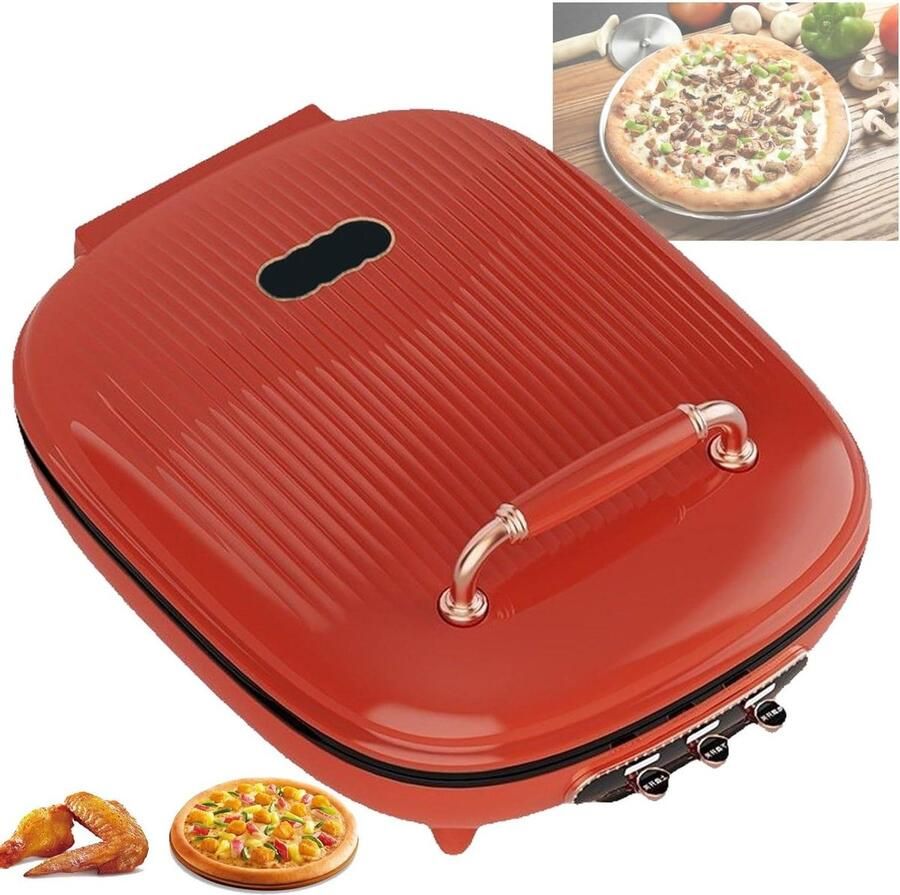 Elektrische Pizzamaker Pannenkoekenmaker Oven Thuis Pizza Bakken Antiaanbaklaag Plaat 33 cm Diameter Rood
