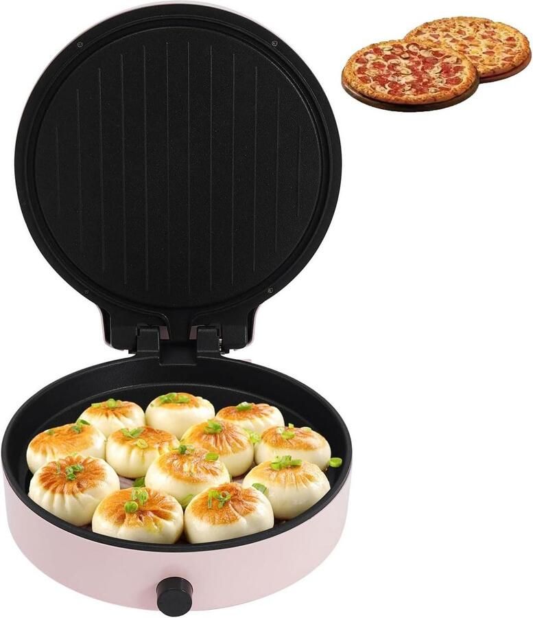 Elektrische Pizzamaker Pannenkoekenmaker Oven Thuis Pizza Bakken Instelbare Temperatuur 12 inch Roze