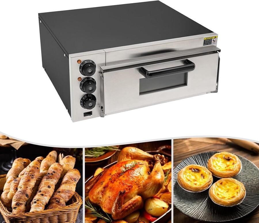 Elektrische Pizzamaker Pizzabakker Oven Pizza's Bakken Dubbele Verwarmingselementen 20 Liter Zwart Zilver - Foto 1