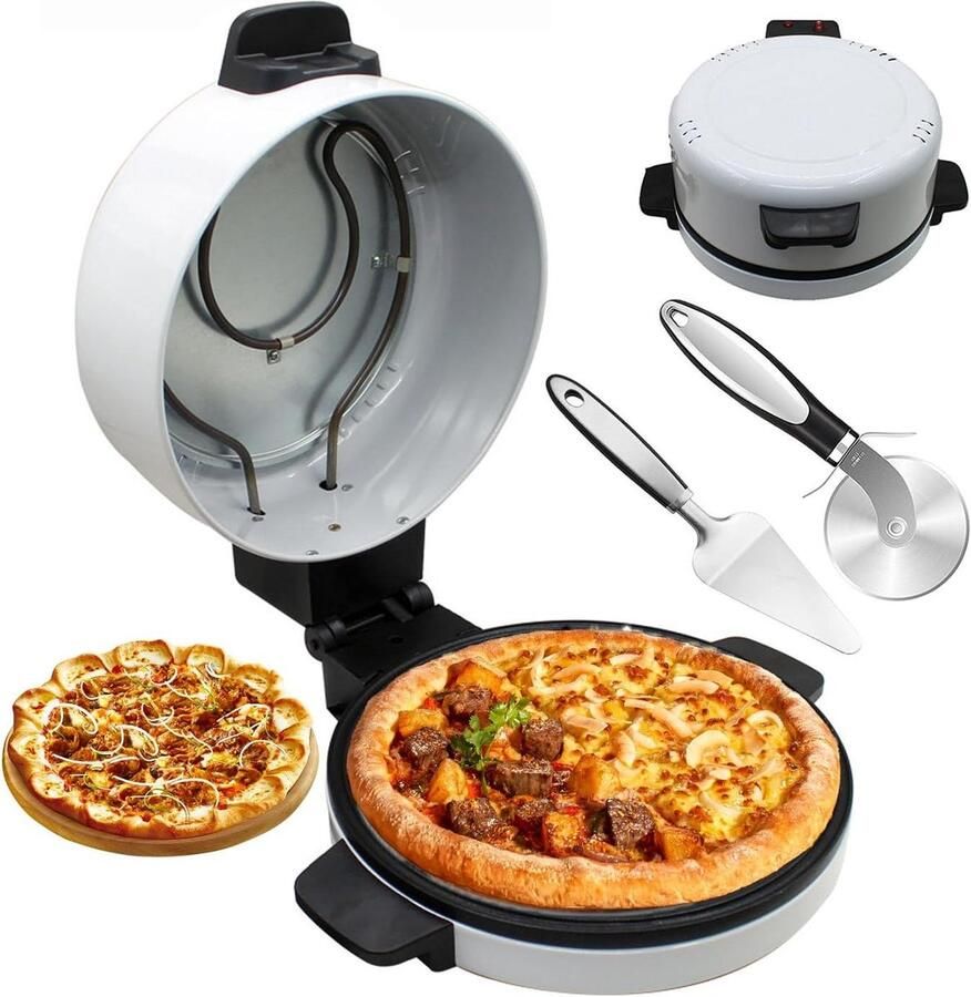 Elektrische Pizzamaker Pizzaoven Aanrecht Thuis Pizza Bakken Dubbele Verwarmingselementen 30 cm Wit