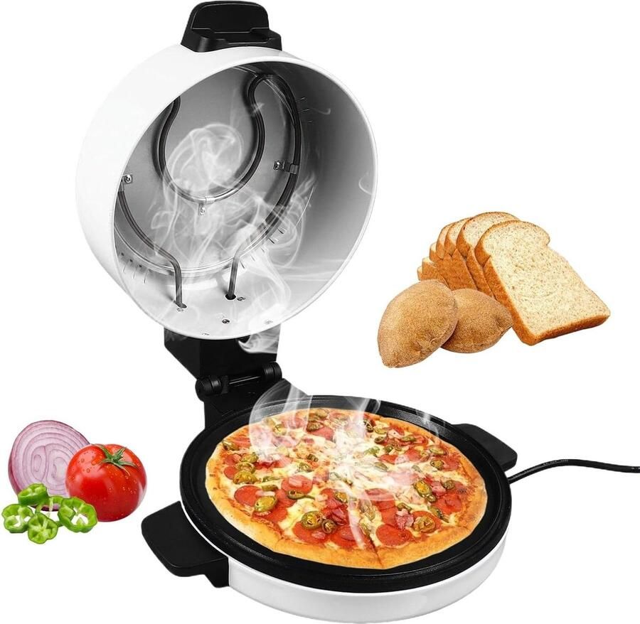 Elektrische Pizzamaker Pizzaoven Aanrecht Thuis Pizza Bakken Snelle Verwarming 240°C 30 cm Doorsnede Zwart