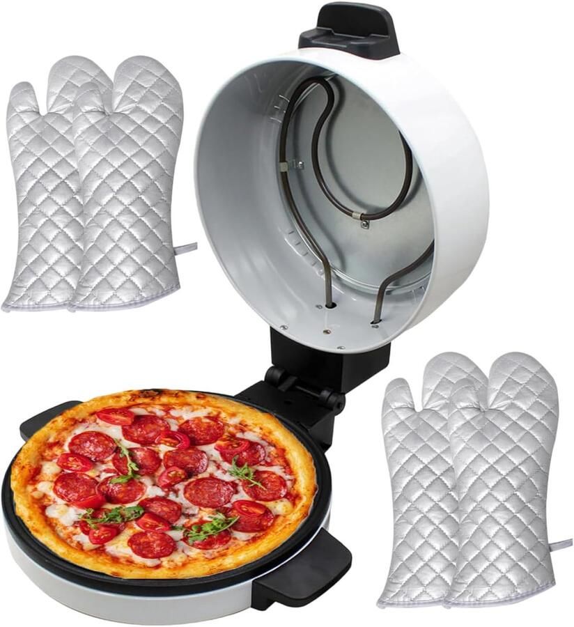 Elektrische Pizzamaker Pizzaoven Mini Thuis Pizza Bakken Antiaanbaklaag 30 Cm Capaciteit Wit Zwart