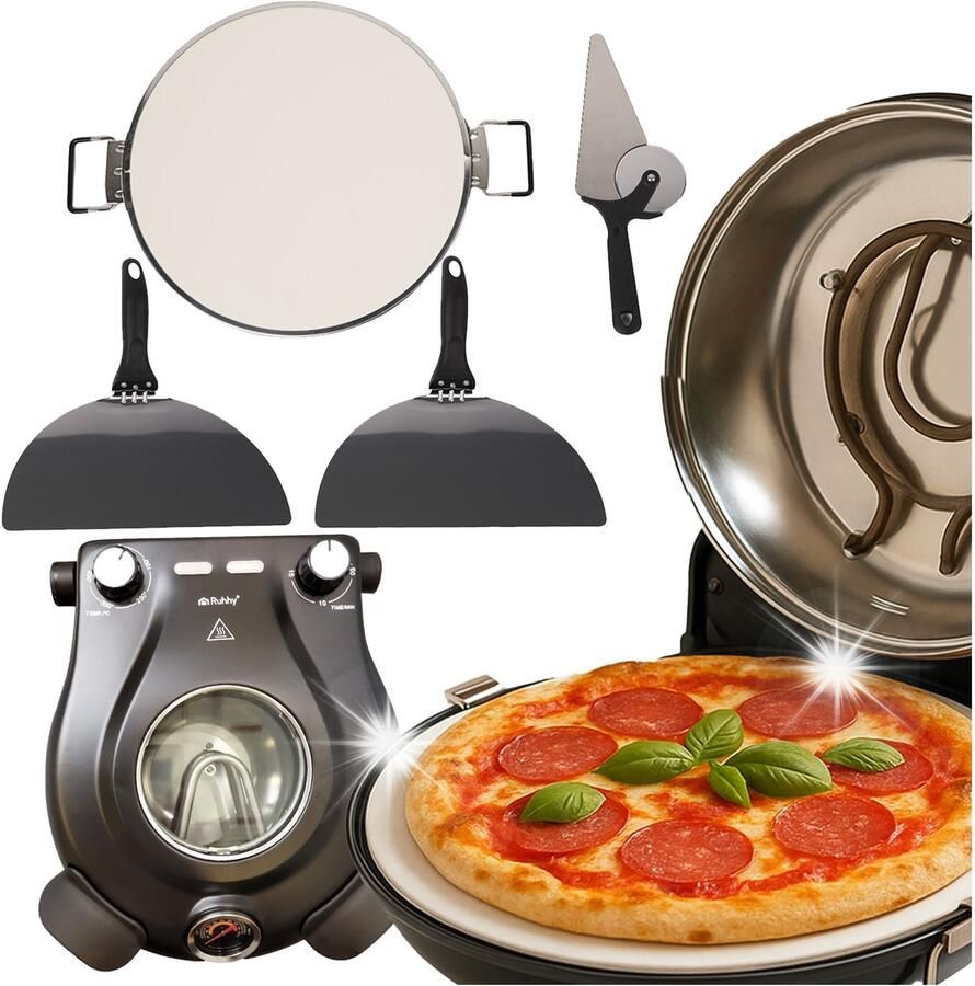 Elektrische Pizzamaker Ruhhy met Keramische Steen 1200W 420°C