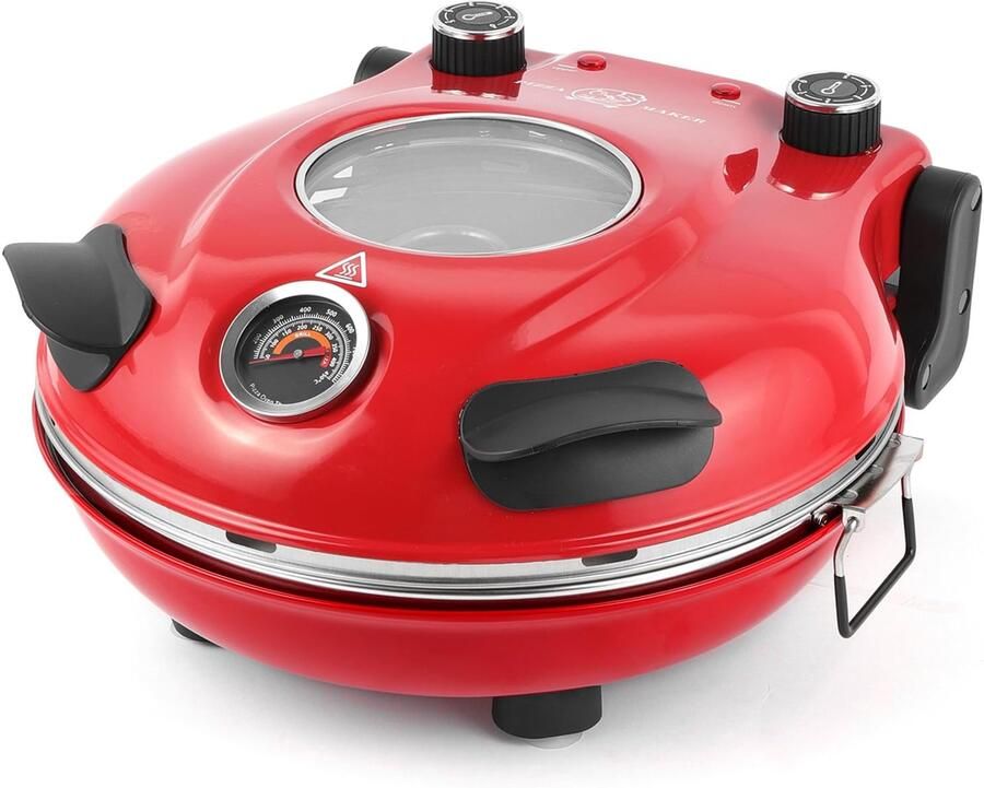Elektrische Pizzaoven 12 Inch 1200 Watt Vermogen Keramische Pizzasteen Rood Voor Binnengebruik