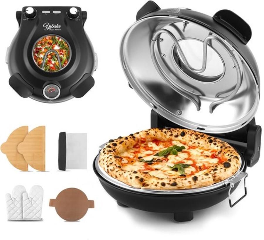 Elektrische Pizzaoven 1200 W 32 cm Pizzasteen Zwart Keramiek En IJzer Voor Snelle Pizza's Pizzamaker