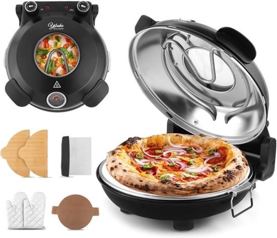 Elektrische Pizzaoven 32 cm 1200 Watt Zwart Met Pizzasteen Voor Thuisgebruik