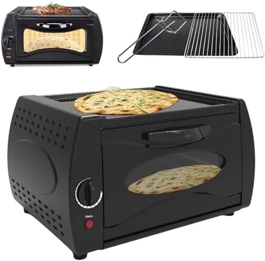Elektrische Pizzaoven Aanrecht Oven Mini Pizza's Bakken Dubbele Kookcapaciteit 14 Liter Zwart