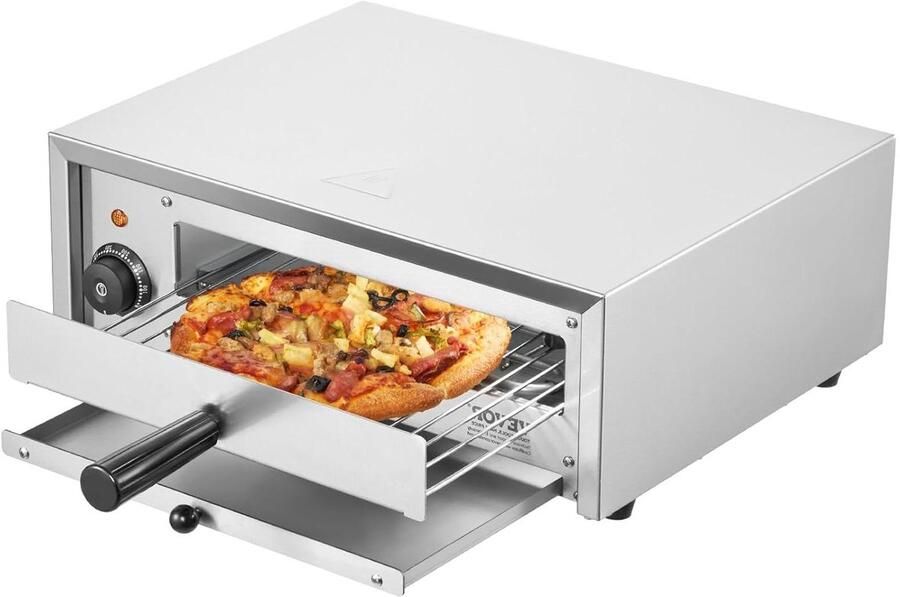Elektrische Pizzaoven Aanrecht Oven Pizza Bakken Roestvrijstalen Constructie 30 cm Zilver
