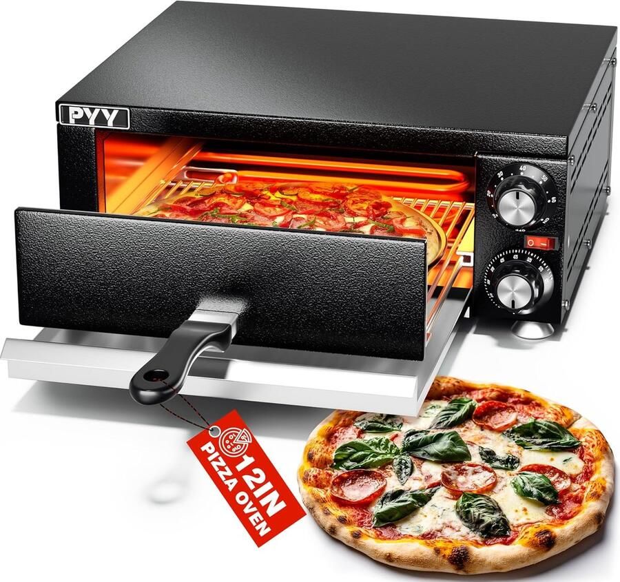 Elektrische Pizzaoven Aanrecht Oven Thuis Bakken Instelbare Temperatuur 30 cm Pizza Zwart
