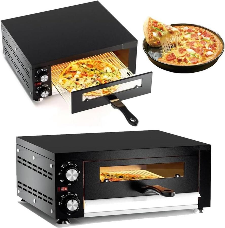 Elektrische Pizzaoven Aanrecht Oven Thuis Bakken Instelbare Temperatuur 60 Min Timer Zilver