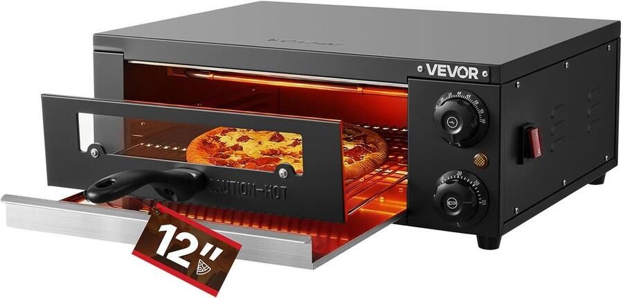 Elektrische pizzaoven Bakoven Pizza bakken Dubbele verwarmingselementen 30 cm Zwart