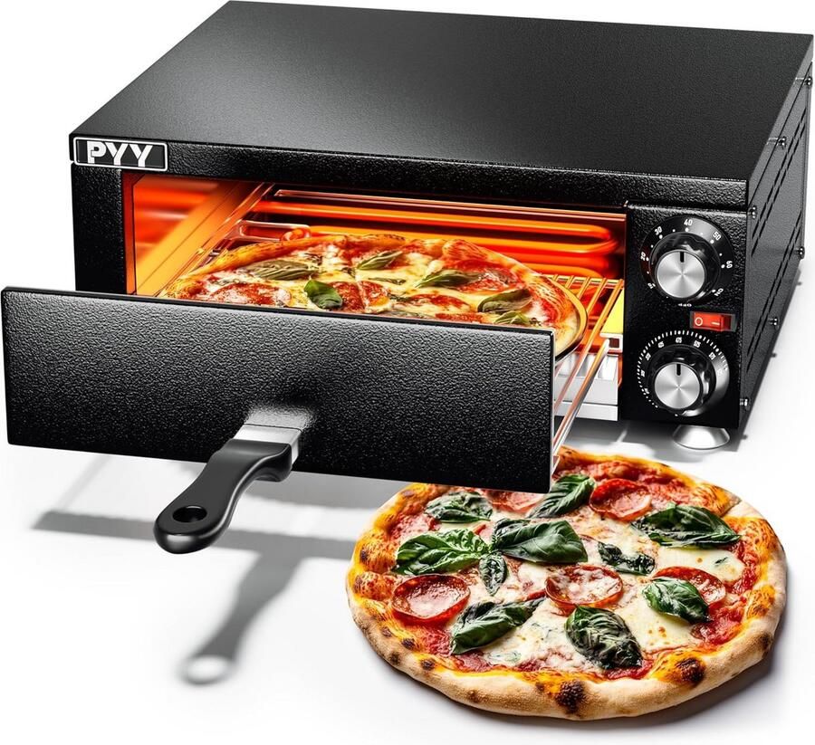 Elektrische Pizzaoven Binnenoven Keukenoven Thuis Pizza Bakken Met Timer Functie 35x45x19 cm Donker Zwart