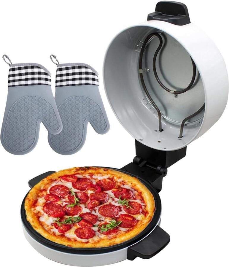 Elektrische Pizzaoven Broodmachine Thuis Bakken Snelle Verwarming 30cm Diameter Wit Zwart