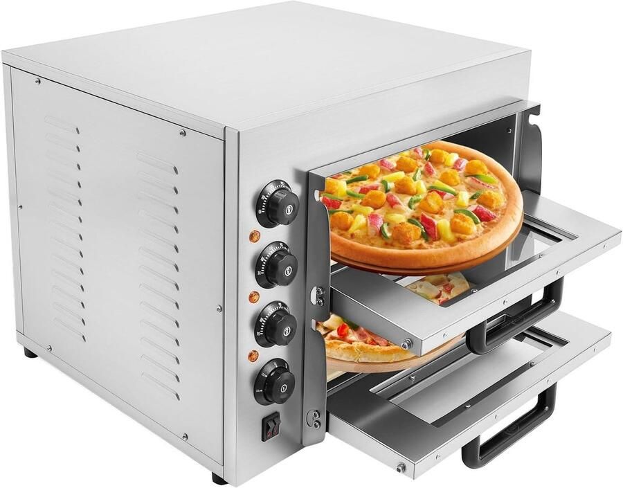 Elektrische Pizzaoven Commerciële Oven Dubbele Pizzaoven Pizza Bakken Dubbele Verwarmingsbuizen 57x47.5x44cm Zilver